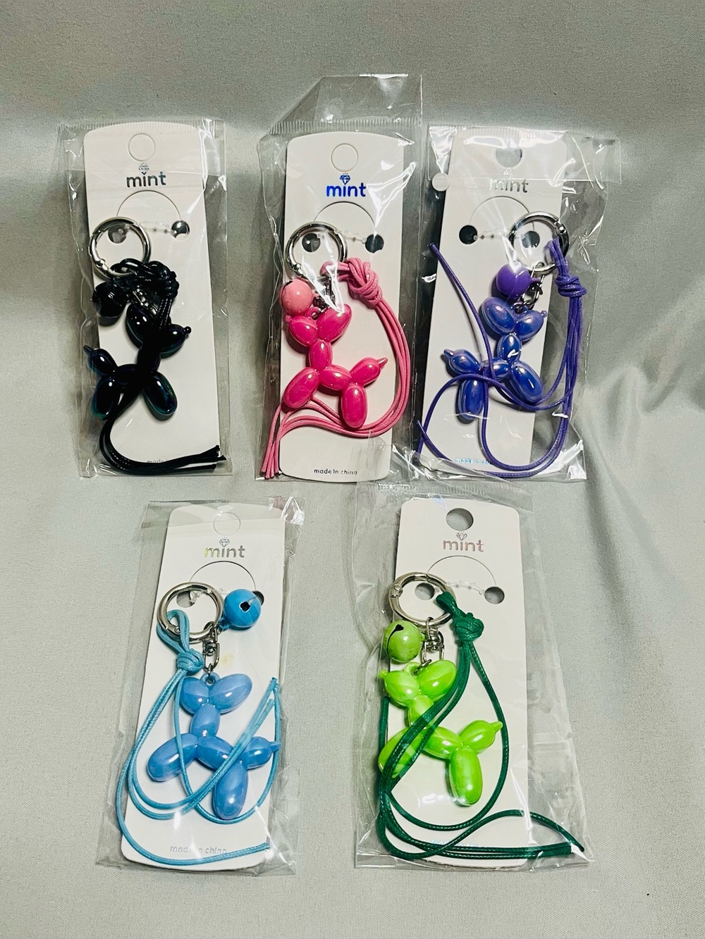 5 Pack Balloon Dog Keychains Phone Charm
